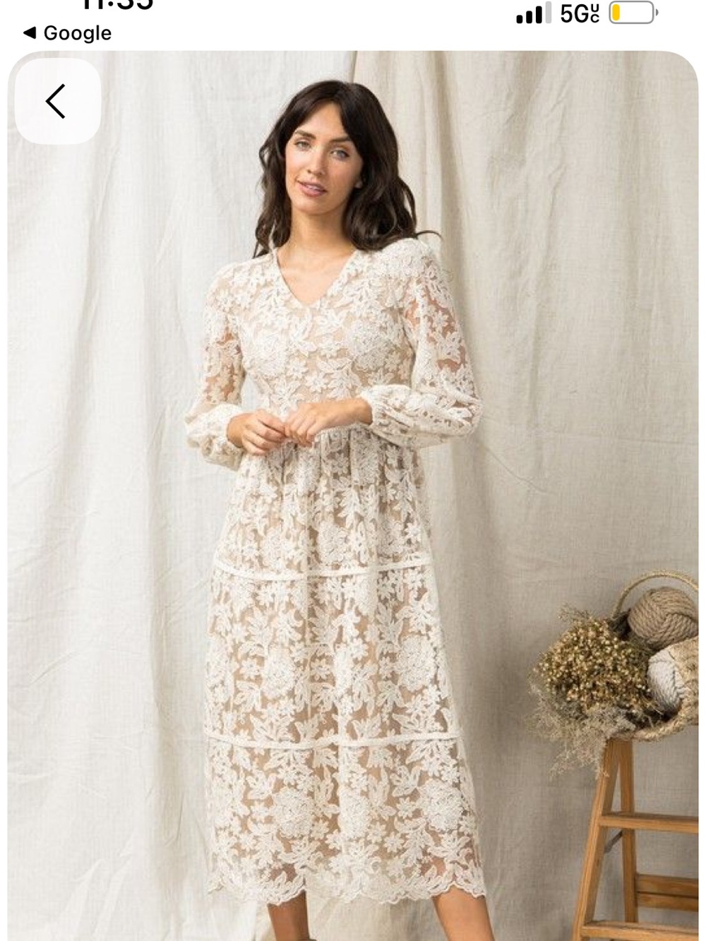 Boutique Polagram Cream Floral Cotton Lace Midi Dress Size Small